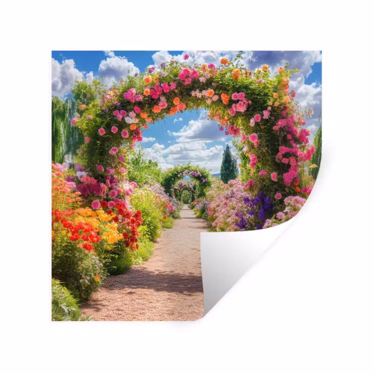 Doorkijk - Bloemen - Kleurrijk - Natuur Muursticker klein -3d