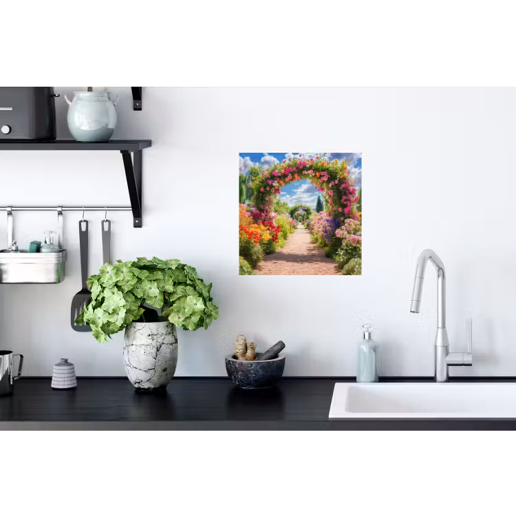 Doorkijk - Bloemen - Kleurrijk - Natuur Muursticker klein -keuken