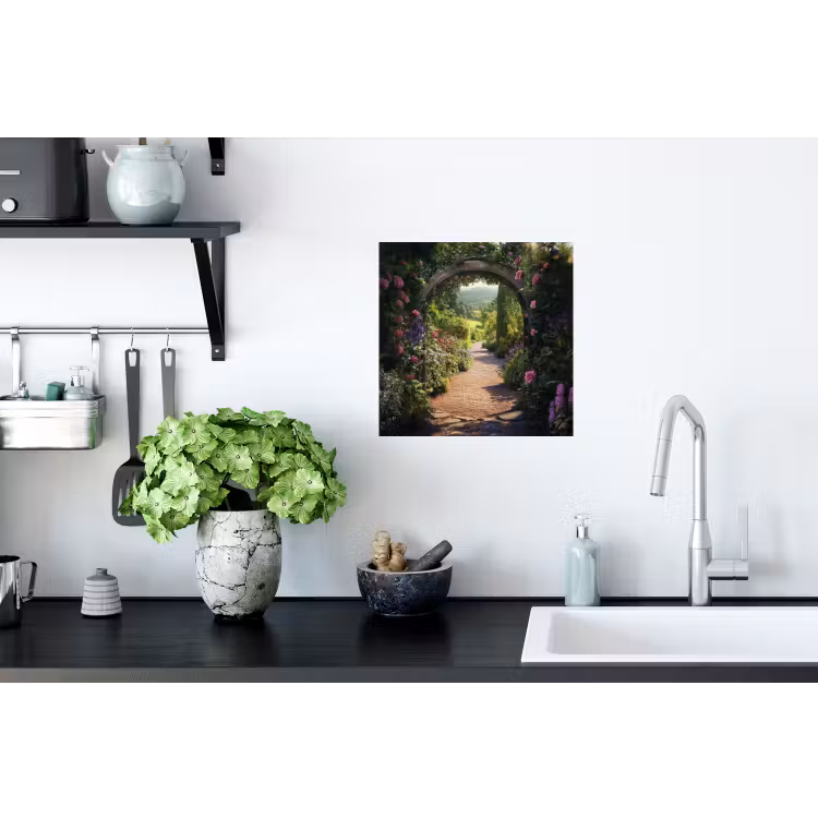 Doorkijk - Bloemen - Natuur - Rozenboog Muursticker klein -keuken