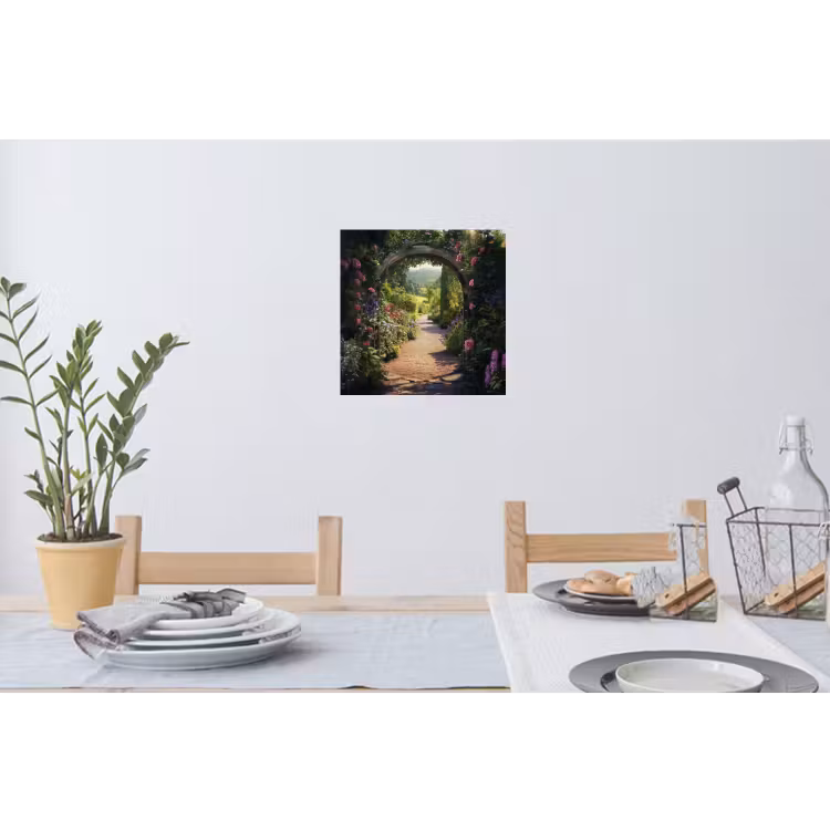 Doorkijk - Bloemen - Natuur - Rozenboog Muursticker klein -eettafel