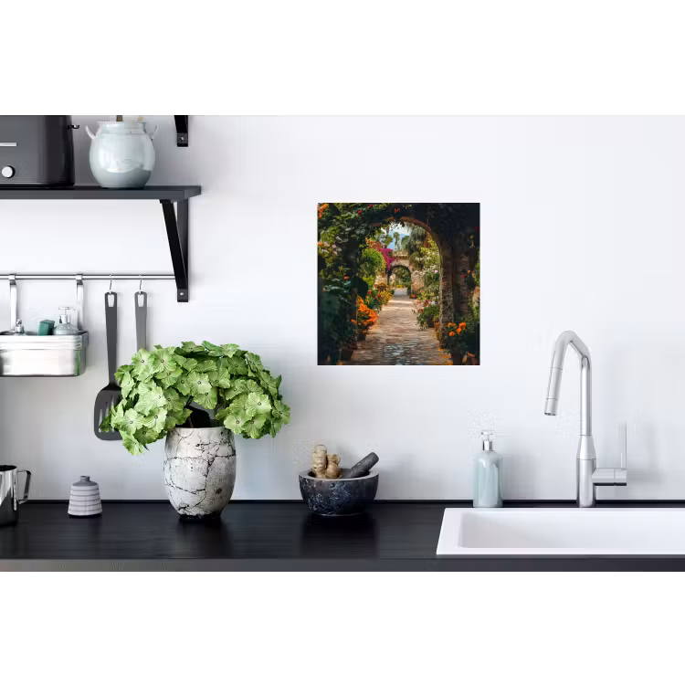 Doorkijk - Bloemen - Poort - Stenen Muursticker klein -keuken