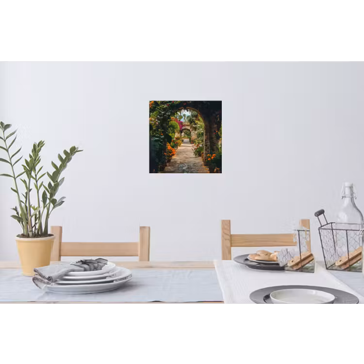 Doorkijk - Bloemen - Poort - Stenen Muursticker klein -eettafel