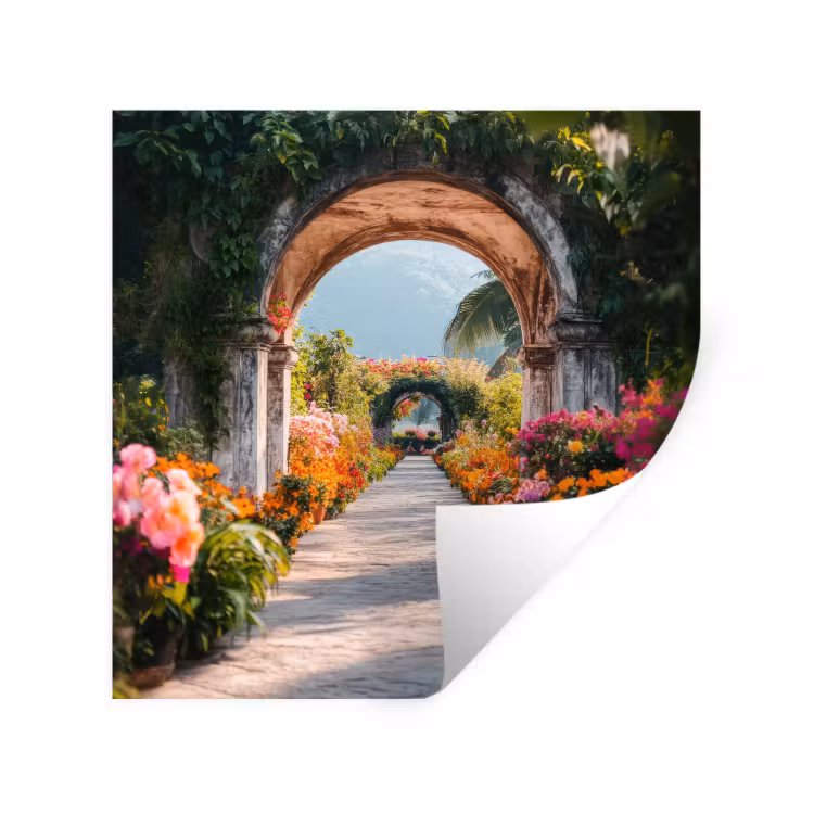 Doorkijk - Bloemen - Tropisch - Kleurrijk Muursticker klein -3d