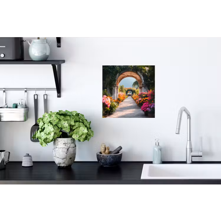 Doorkijk - Bloemen - Tropisch - Kleurrijk Muursticker klein -keuken