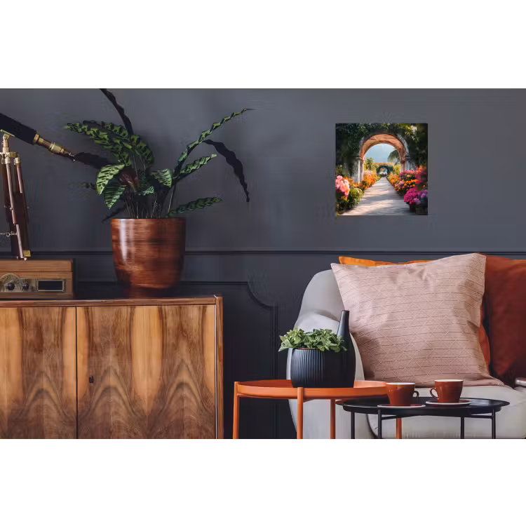 Doorkijk - Bloemen - Tropisch - Kleurrijk Muursticker klein -kamerbank