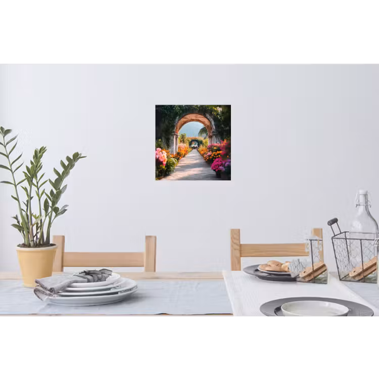 Doorkijk - Bloemen - Tropisch - Kleurrijk Muursticker klein -eettafel