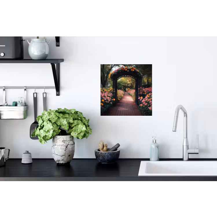 Doorkijk - Bloemen - Pad - Natuur - Kleurrijk Muursticker klein -keuken
