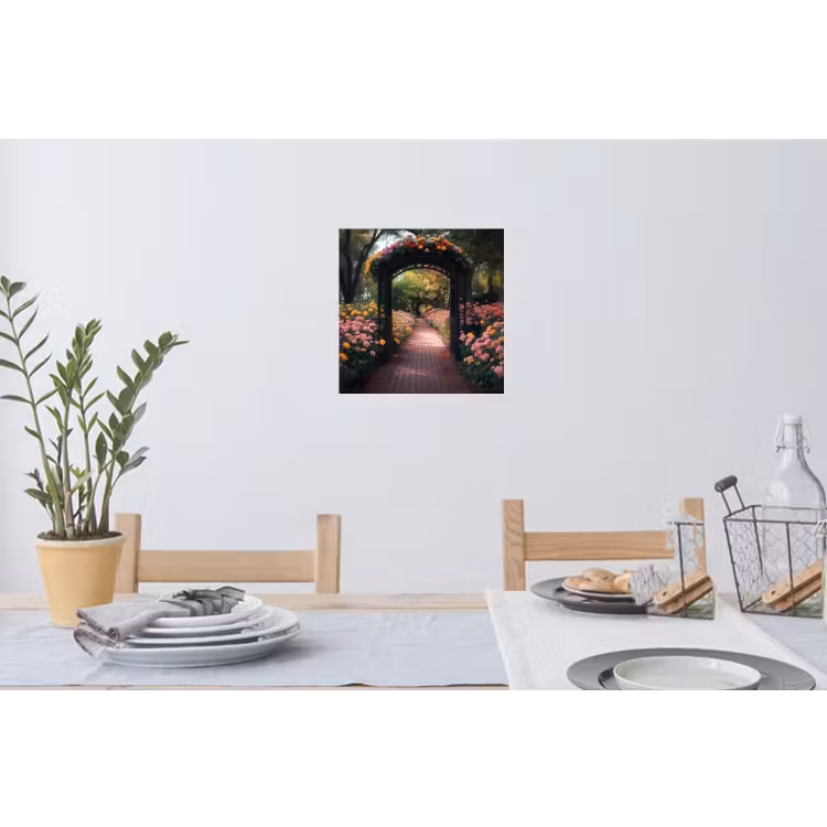 Doorkijk - Bloemen - Pad - Natuur - Kleurrijk Muursticker klein -eettafel