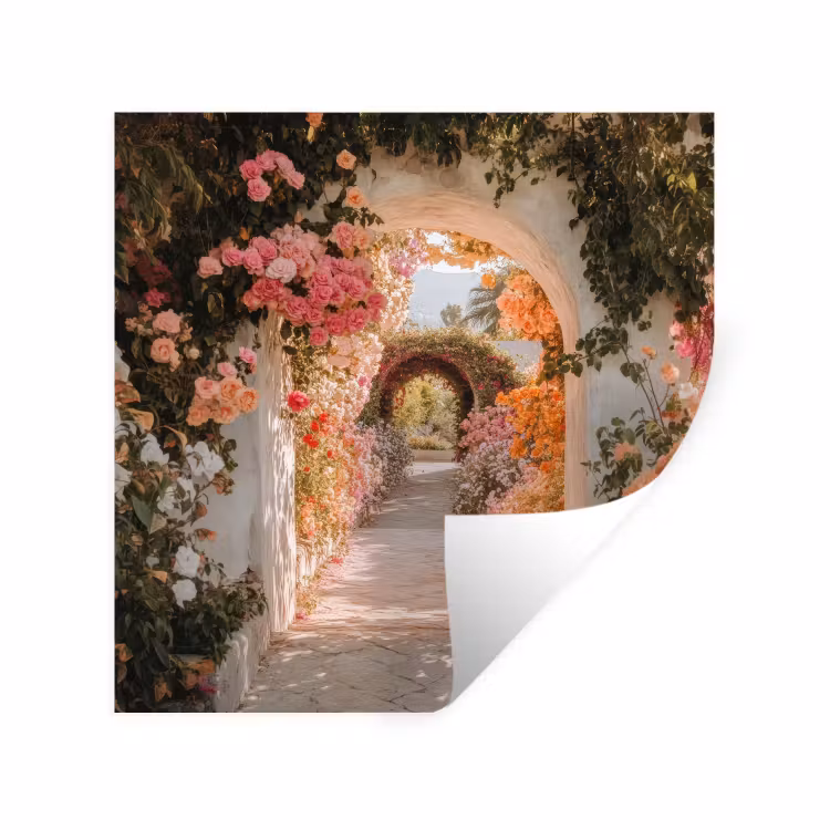 Doorkijk - Boog - Bloemen - Pastel Muursticker klein -3d