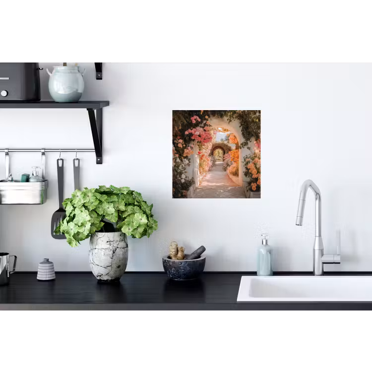 Doorkijk - Boog - Bloemen - Pastel Muursticker klein -keuken