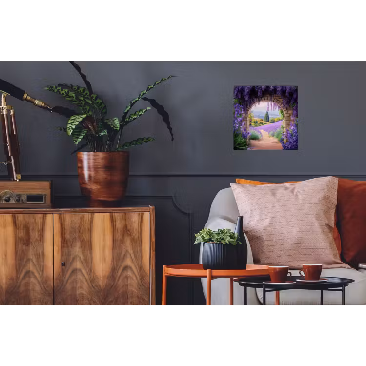 Doorkijk - Lavendel - Bloemen - Paars - Poort Muursticker klein -kamerbank