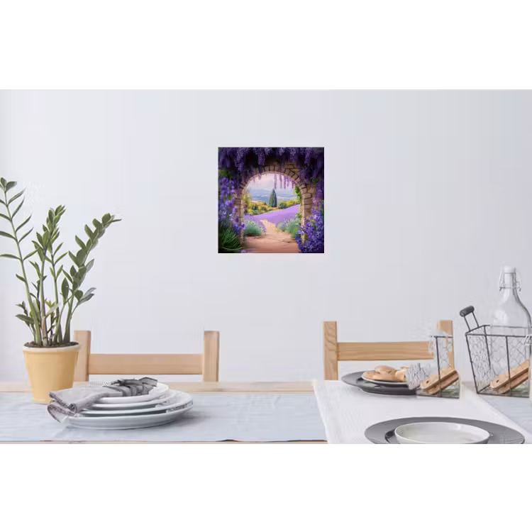 Doorkijk - Lavendel - Bloemen - Paars - Poort Muursticker klein -eettafel