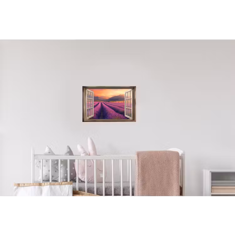 Doorkijk - Lavendel - Landschap - Bloemen - Paars Muursticker klein -kinderkamer
