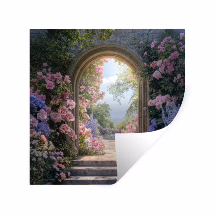 Doorkijk - Rozen - Vintage - Bloemen Muursticker klein -3d