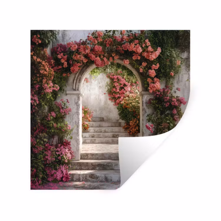 Doorkijk - Rozen - Vintage - Poort Muursticker klein -3d