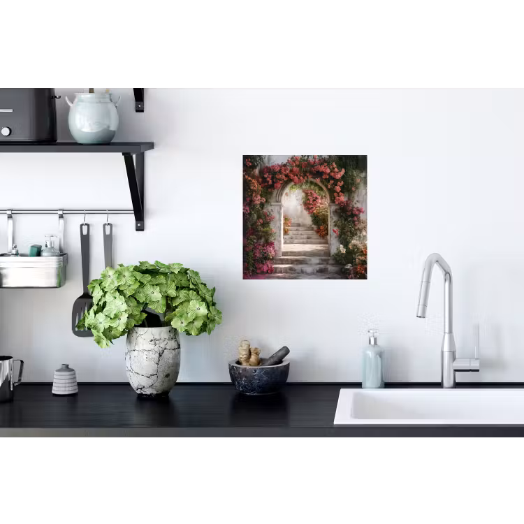 Doorkijk - Rozen - Vintage - Poort Muursticker klein -keuken
