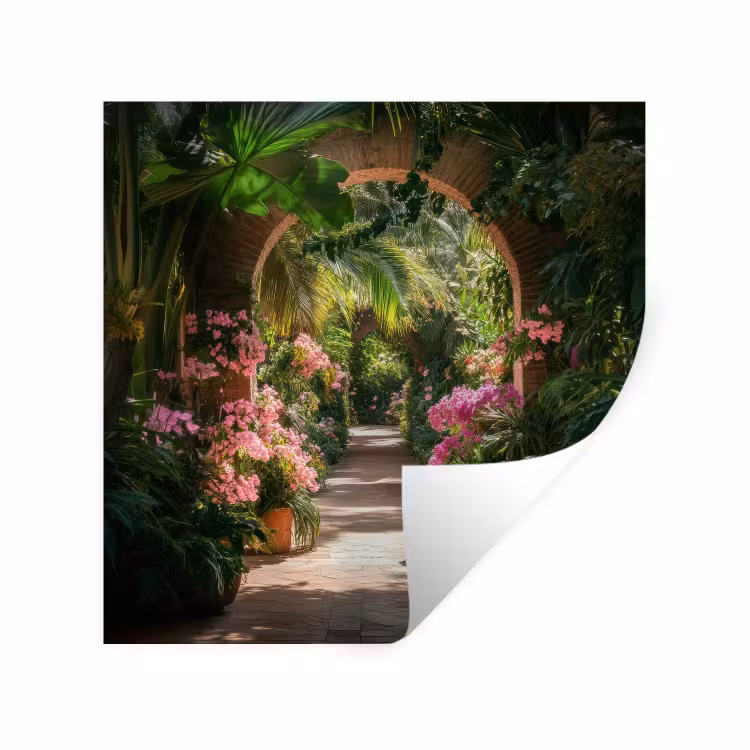 Doorkijk - Tropisch - Bloemen - Natuur Muursticker klein -3d