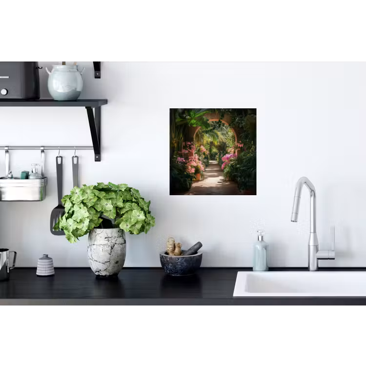 Doorkijk - Tropisch - Bloemen - Natuur Muursticker klein -keuken