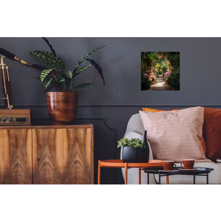 Doorkijk - Tropisch - Bloemen - Natuur Muursticker klein -kamerbank