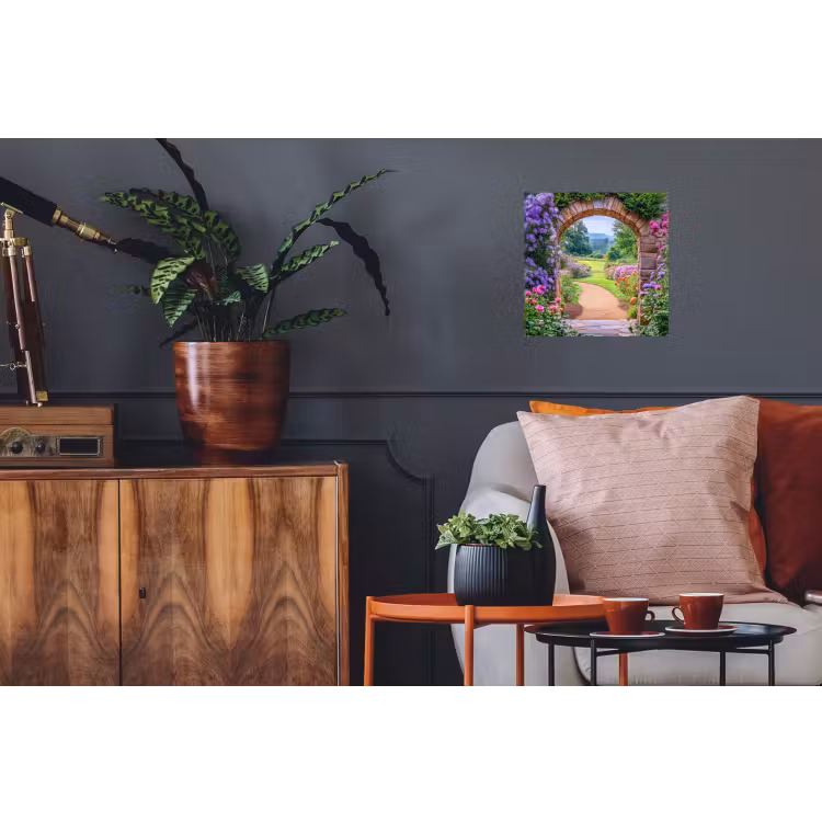 Doorkijk - Poort - Bloemen - Tuin Muursticker klein -kamerbank