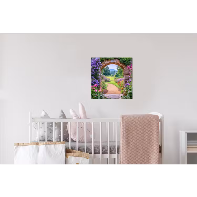 Doorkijk - Poort - Bloemen - Tuin Muursticker klein -kinderkamer