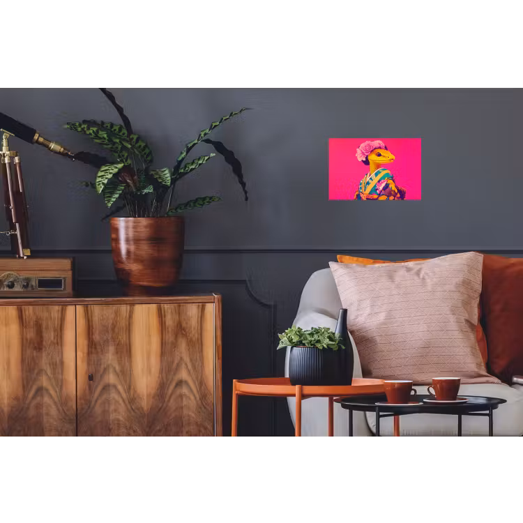 Hagedis - Bloemen - Roze - Kimono Muursticker klein -kamerbank