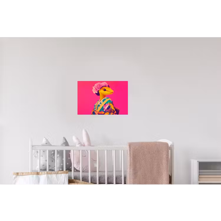 Hagedis - Bloemen - Roze - Kimono Muursticker klein -kinderkamer