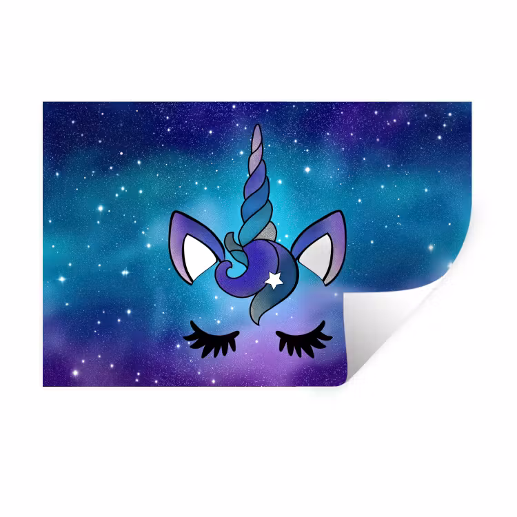 Eenhoorn - Sterrenhemel - Ster - Blauw Muursticker klein -3d