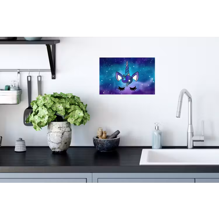 Eenhoorn - Sterrenhemel - Ster - Blauw Muursticker klein -keuken