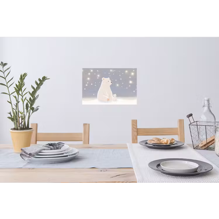 Ijsbeer - Sneeuw - Sterren - Blauw Muursticker klein -eettafel