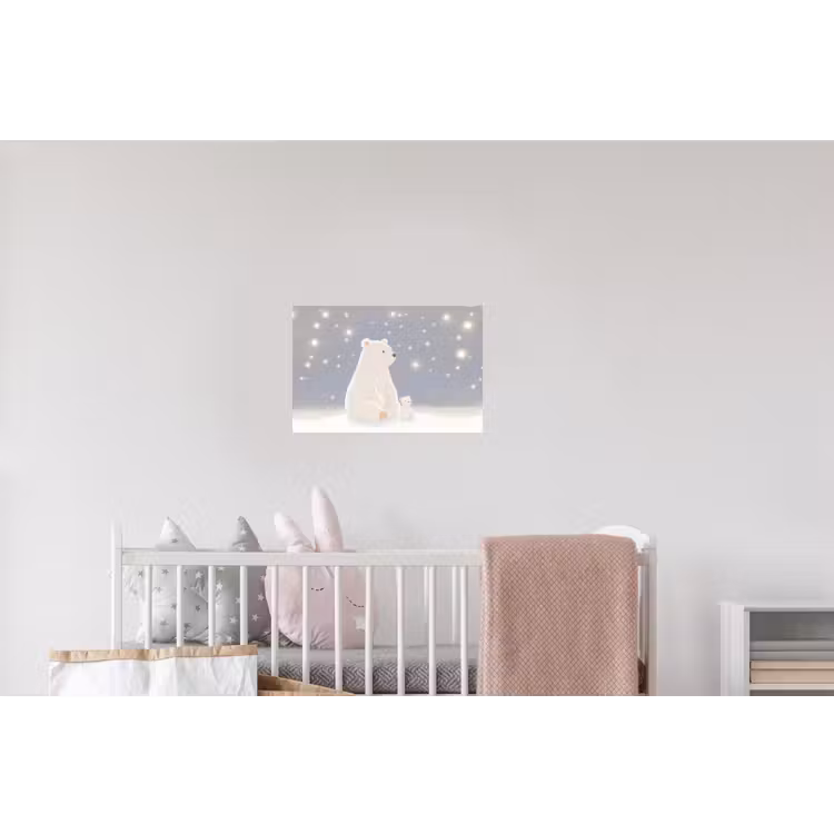 Ijsbeer - Sneeuw - Sterren - Blauw Muursticker klein -kinderkamer