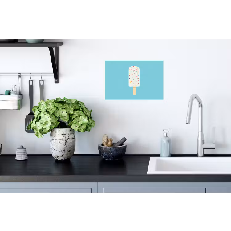 Ijsje - Stokje - Sprinkles - Lichtblauw Muursticker klein -keuken