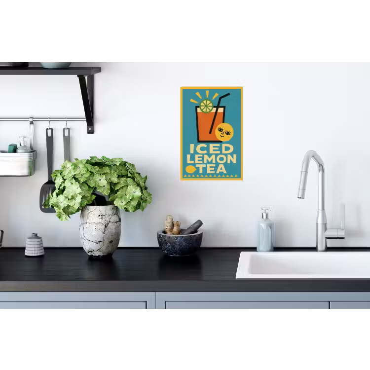 Ijsthee - Illustratie - Blauw - Citroen Muursticker klein -keuken