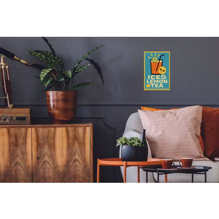 Ijsthee - Illustratie - Blauw - Citroen Muursticker klein -kamerbank