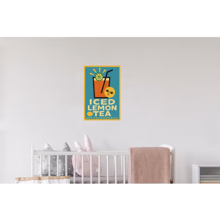 Ijsthee - Illustratie - Blauw - Citroen Muursticker klein -kinderkamer