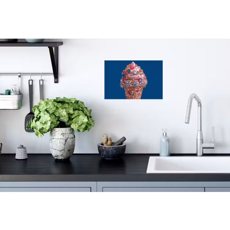 Ijsje - Hoorntje - Steentjes - Blauw Muursticker klein -keuken