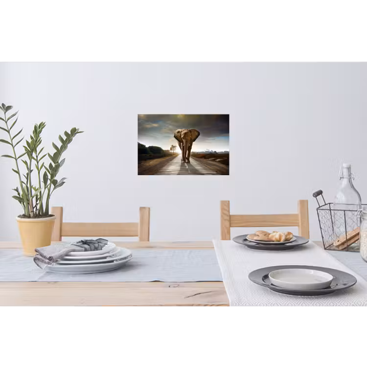 Olifant - Weg - Dieren - Zonsondergang - Landschap Muursticker klein -eettafel