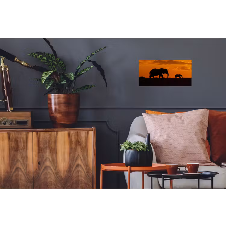 Olifanten - Savanne - Zonsondergang Muursticker klein -kamerbank