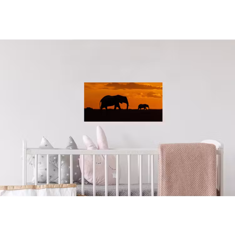 Olifanten - Savanne - Zonsondergang Muursticker klein -kinderkamer