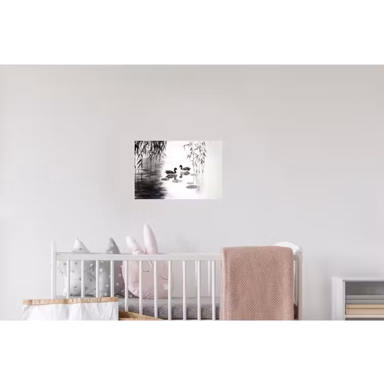 Eenden - Waterlelies - Riet - Zwart Muursticker klein -kinderkamer