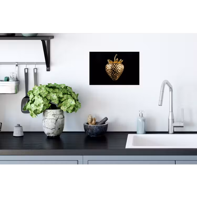 Aardbei - Goud - Zwart - Chrome Muursticker klein -keuken