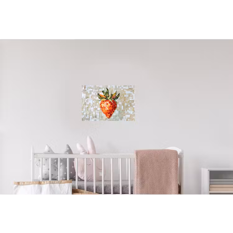Aardbei - Rood - Mozaïek - Fruit Muursticker klein -kinderkamer