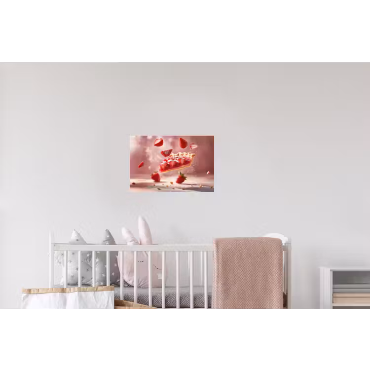 Aardbei - Taart- Eten - Roze Muursticker klein -kinderkamer