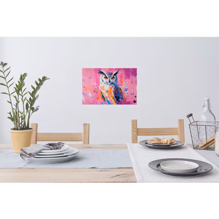 Uil - Roze - Blauw - Verf - Abstract Muursticker klein -eettafel