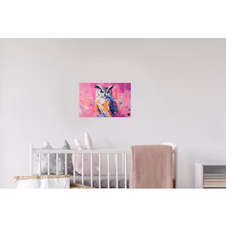 Uil - Roze - Blauw - Verf - Abstract Muursticker klein -kinderkamer