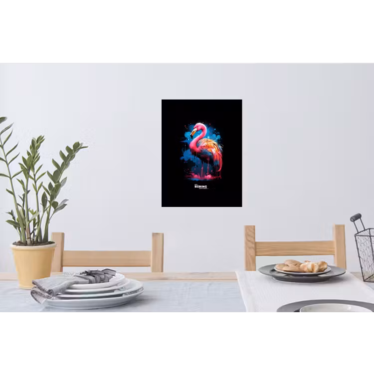 Gekleurde flamingo voor een verfexplosie Muursticker klein -eettafel