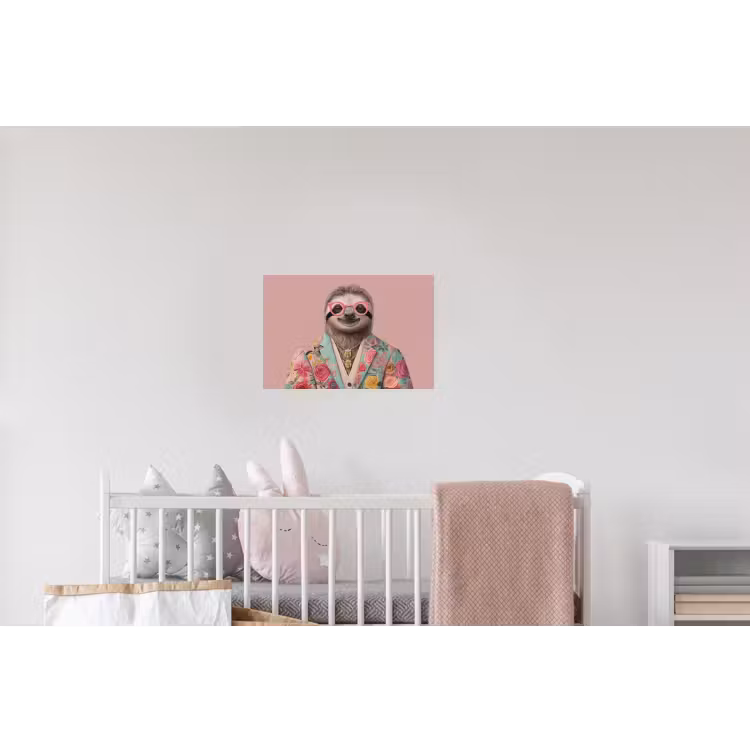 Luiaard - Bloemenprint - Bril - Roze Muursticker klein -kinderkamer