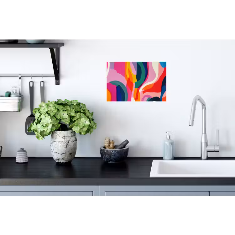 Vormen - Golvend - Abstract - Felroze Muursticker klein -keuken