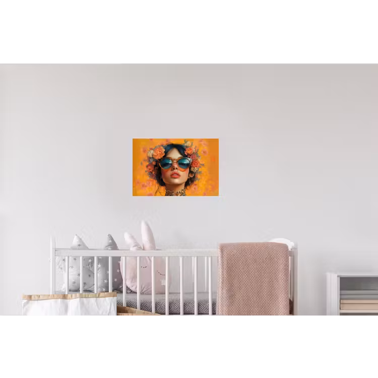 Vrouw - Bloemen - Aesthetic - Oranje Muursticker klein -kinderkamer