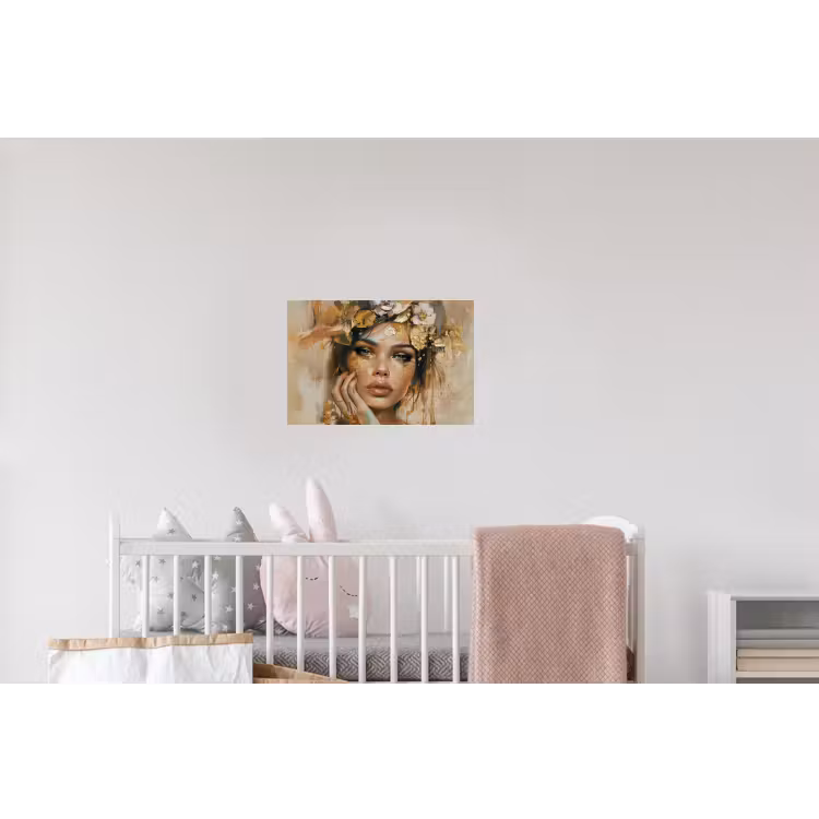 Vrouw - Bloemen - Goud - Portret Muursticker klein -kinderkamer